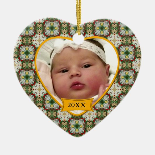 Baby's eerste kerstfoto kleurrijk patroon keramisch ornament (Voorkant)