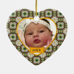 Baby's eerste kerstfoto kleurrijk patroon keramisch ornament