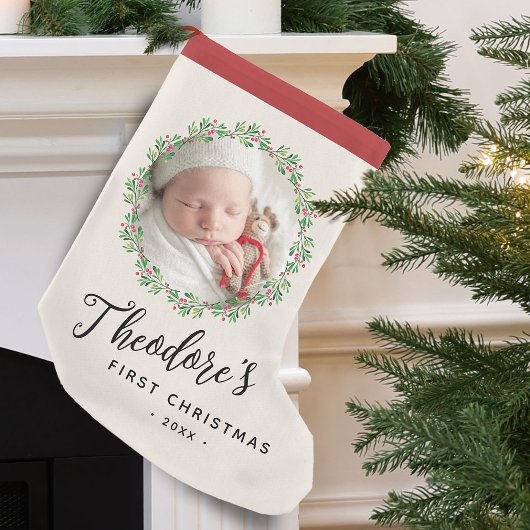Baby's Eerste Kerstfoto Krans Naam Keepsake Kleine Kerstsok