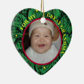 Baby's eerste kerstfoto Label met cadeau en sieraa Keramisch Ornament (Rechts)