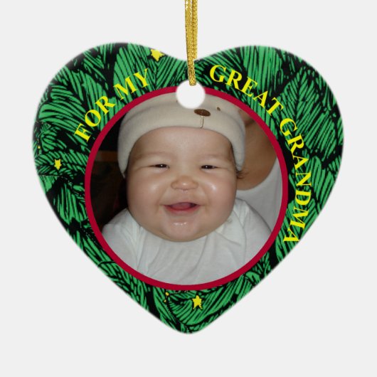 Baby's eerste kerstfoto Label met cadeau en sieraa Keramisch Ornament (Voorkant)