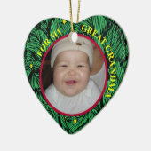 Baby's eerste kerstfoto Label met cadeau en sieraa Keramisch Ornament (Links)