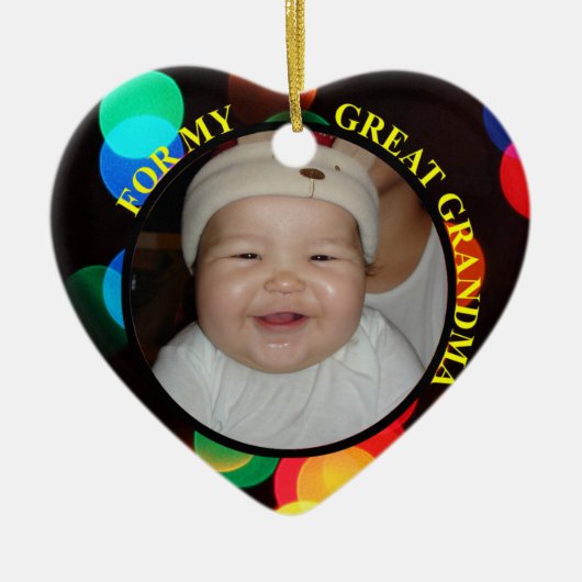 Baby's eerste kerstfoto Label met cadeau en sieraa Keramisch Ornament (Voorkant)