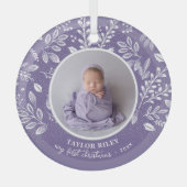 Baby's eerste kerstfoto lavender glas ornament (Voorkant)