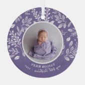 Baby's eerste kerstfoto lavender glas ornament (Achterkant)