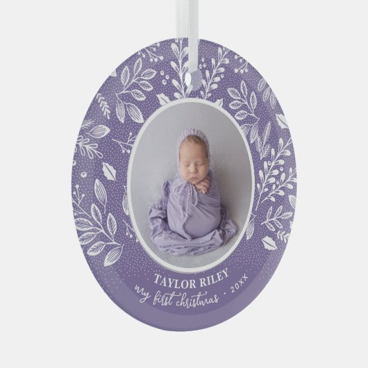 Baby's eerste kerstfoto lavender glas ornament (Voorkant Rechts)