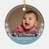 Baby's eerste kerstfoto lichtblauw keramisch ornament (Voorkant)