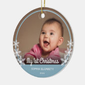 Baby's eerste kerstfoto lichtblauw keramisch ornament (Links)