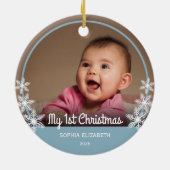 Baby's eerste kerstfoto lichtblauw keramisch ornament (Achterkant)
