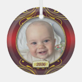 Baby's eerste kerstfoto Lijst Glas Ornament (Voorkant)