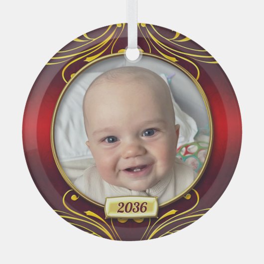 Baby's eerste kerstfoto Lijst Glas Ornament (Voorkant)