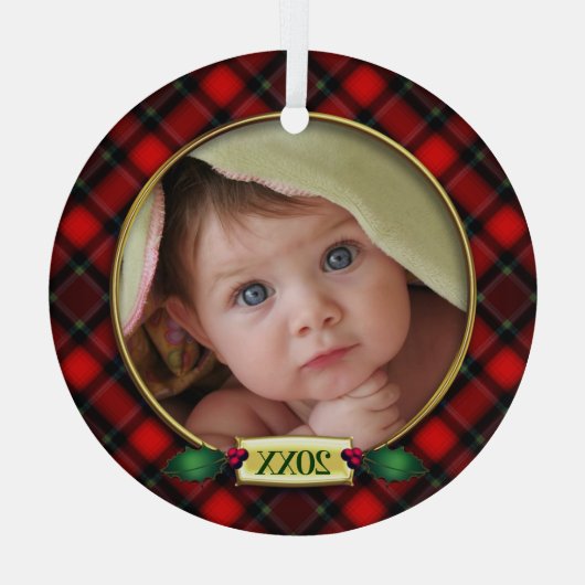 Baby's eerste kerstfoto Lijst Glas Ornament (Achterkant)
