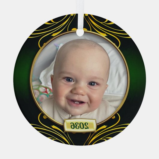 Baby's Eerste kerstfoto Lijst Glass Ornament (Achterkant)