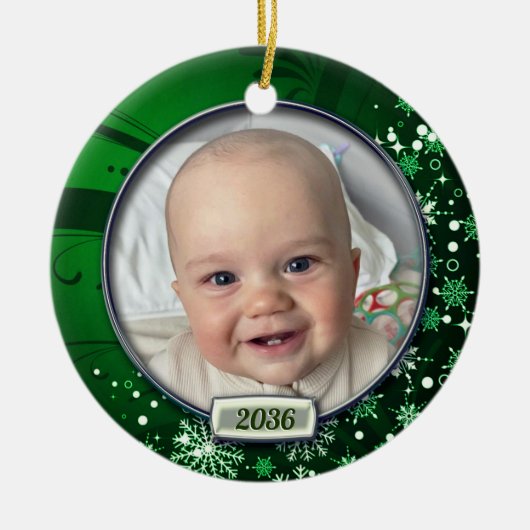Baby's eerste kerstfoto Lijst Keramisch Ornament (Voorkant)