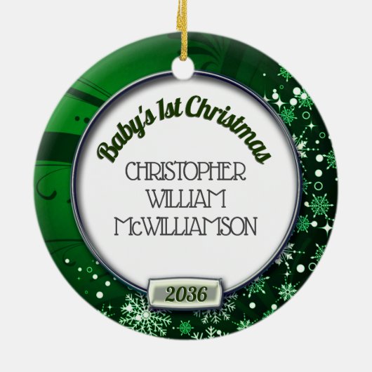 Baby's eerste kerstfoto Lijst Keramisch Ornament (Achterkant)