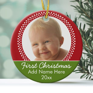 Baby's Eerste kerstfoto Lijst - Rood en groen Keramisch Ornament
