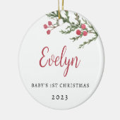 Baby's eerste kerstfoto met bessentak keramisch ornament (Links)