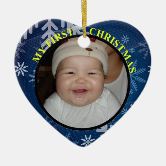 Baby's Eerste kerstfoto met datum Keramisch Ornament (Voorkant)