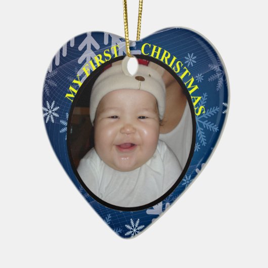 Baby's Eerste kerstfoto met datum Keramisch Ornament (Links)