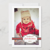 Baby's eerste kerstfoto met Faux Ribbon Red Feestdagenkaart (Voorkant)