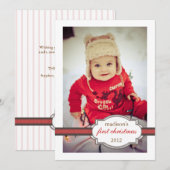 Baby's eerste kerstfoto met Faux Ribbon Red Feestdagenkaart (Voorkant / Achterkant)