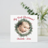 Baby's eerste kerstfoto met naam en feestdagenkaart (Staand voorkant)
