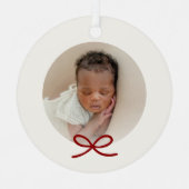 Baby's eerste kerstfoto met rode strik metalen ornament (Voorkant)