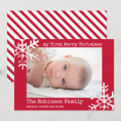 Baby's eerste kerstfoto met sneeuwvlokken feestdagenkaart (Voorkant / Achterkant)