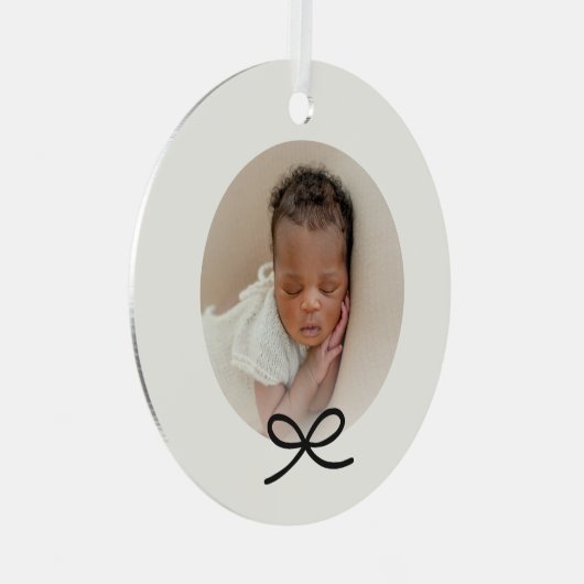 Baby's eerste kerstfoto met zwarte strik metalen ornament (Voorkant Rechts)