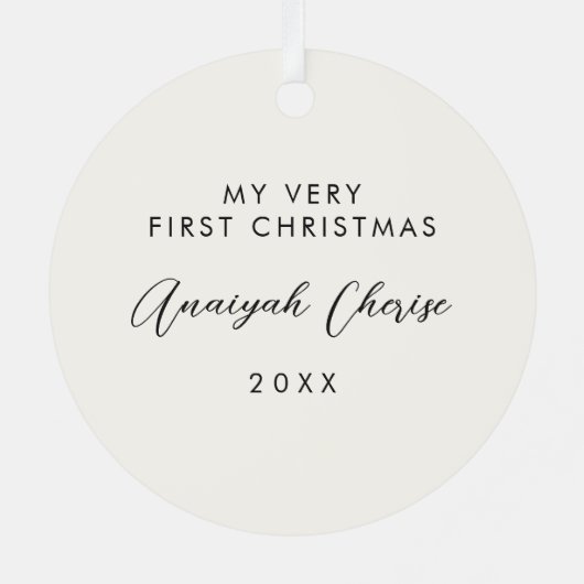 Baby's eerste kerstfoto met zwarte strik metalen ornament (Achterkant)