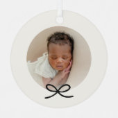 Baby's eerste kerstfoto met zwarte strik metalen ornament (Voorkant)