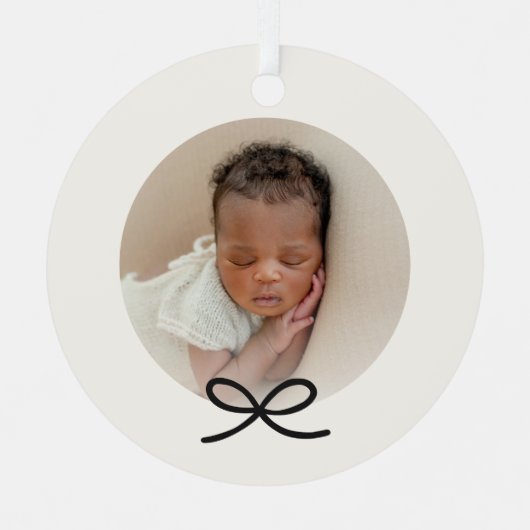 Baby's eerste kerstfoto met zwarte strik metalen ornament (Voorkant)