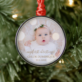 Baby's eerste kerstfoto metalen ornament