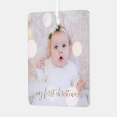 Baby's eerste kerstfoto metalen ornament (Voorkant links)
