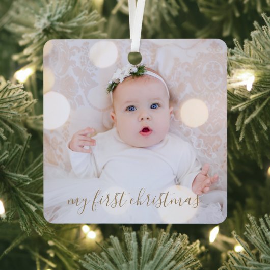 Baby's eerste kerstfoto metalen ornament (Insitu)