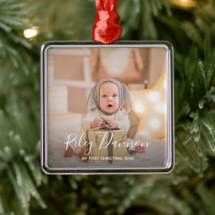 Baby's eerste kerstfoto metalen ornament