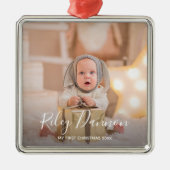 Baby's eerste kerstfoto metalen ornament (Voorkant)