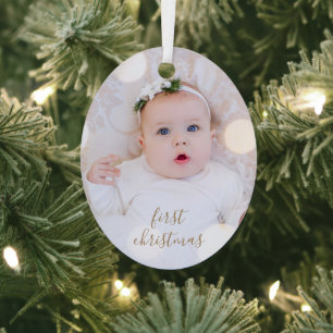 Baby's eerste kerstfoto metalen ornament
