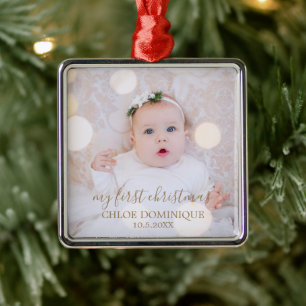 Baby's eerste kerstfoto metalen ornament