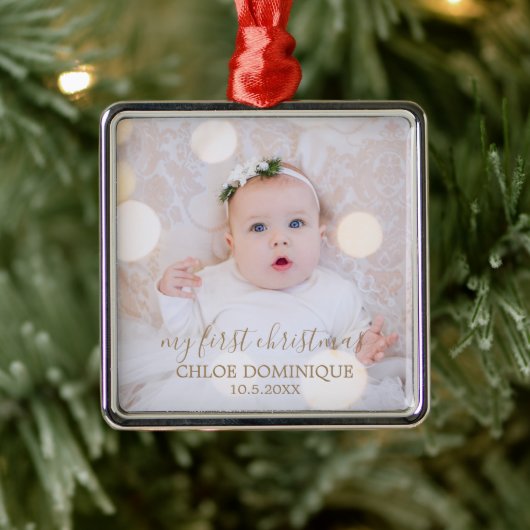 Baby's eerste kerstfoto metalen ornament (Boom)