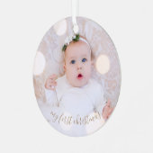 Baby's eerste kerstfoto metalen ornament (Voorkant links)