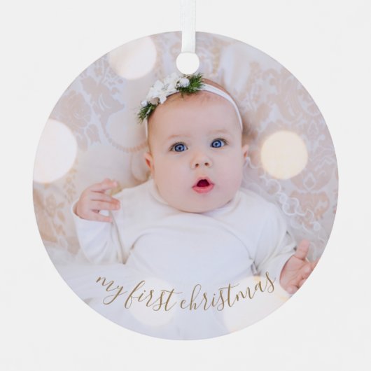 Baby's eerste kerstfoto metalen ornament (Voorkant)