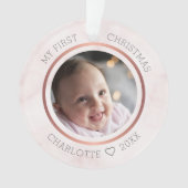 Baby's eerste kerstfoto Modern roze marmer Ornament (voorkant)