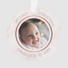 Baby's eerste kerstfoto Modern roze marmer Ornament
