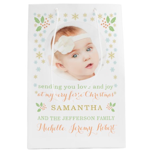 Baby's eerste kerstfoto Moderne cadeau Medium Cadeauzakje (Voorkant)