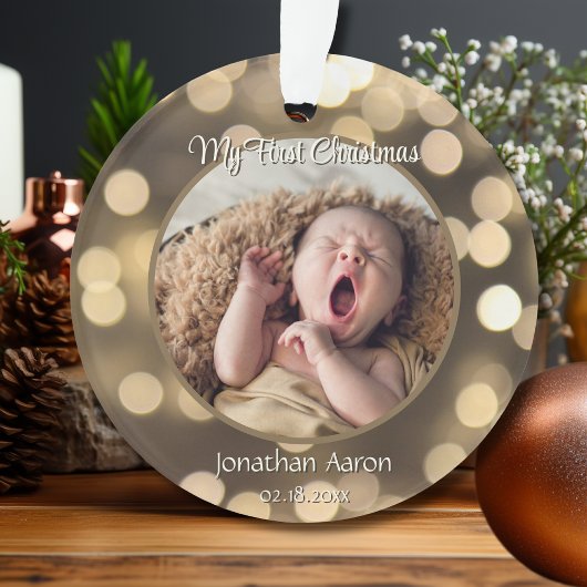 Baby's Eerste Kerstfoto Naam Golden Keepsake Ornament
