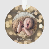 Baby's Eerste Kerstfoto Naam Golden Keepsake Ornament (voorkant)