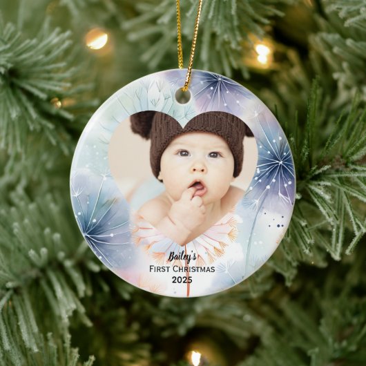 Baby's Eerste Kerstfoto Naam Pastel Keramisch Ornament (Boom)