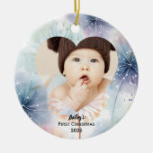 Baby's Eerste Kerstfoto Naam Pastel Keramisch Ornament (Voorkant)