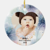 Baby's Eerste Kerstfoto Naam Pastel Keramisch Ornament (Achterkant)